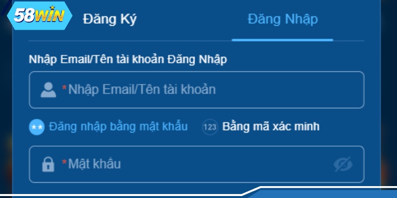Tài khoản đăng nhập 58WIN phải hợp lệ